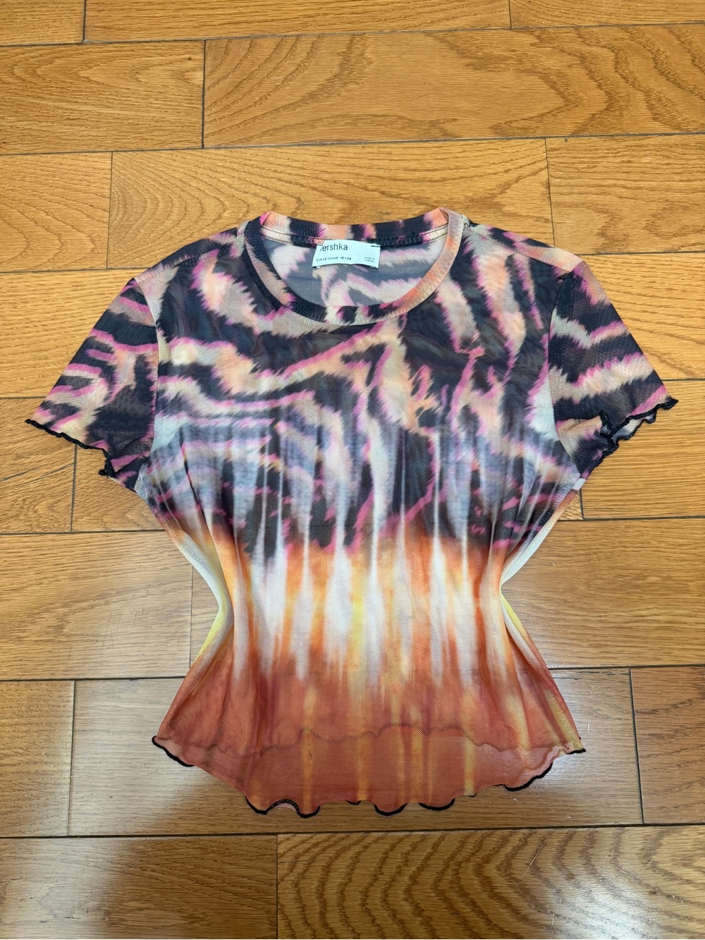 Bershka Multicolor Tie-Dye Scoop Neck Short Sleeve Top